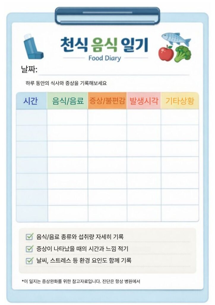 천식 음식 일기 형식